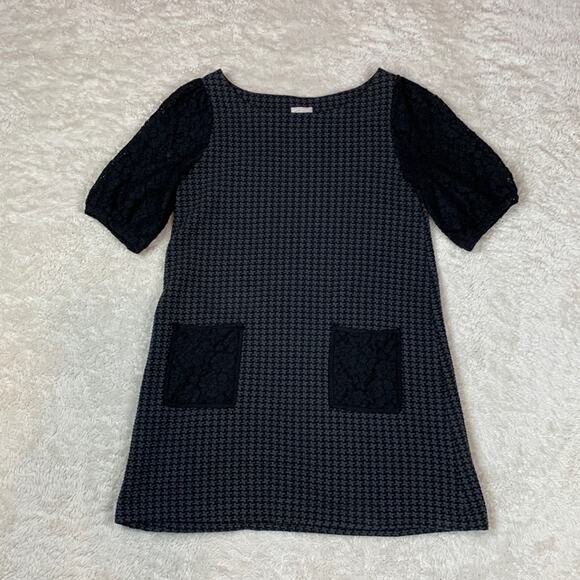 Antrho 9-H15 Stcl Mod houndstooth and lace shift dress, size xs - Picture 3 of 8